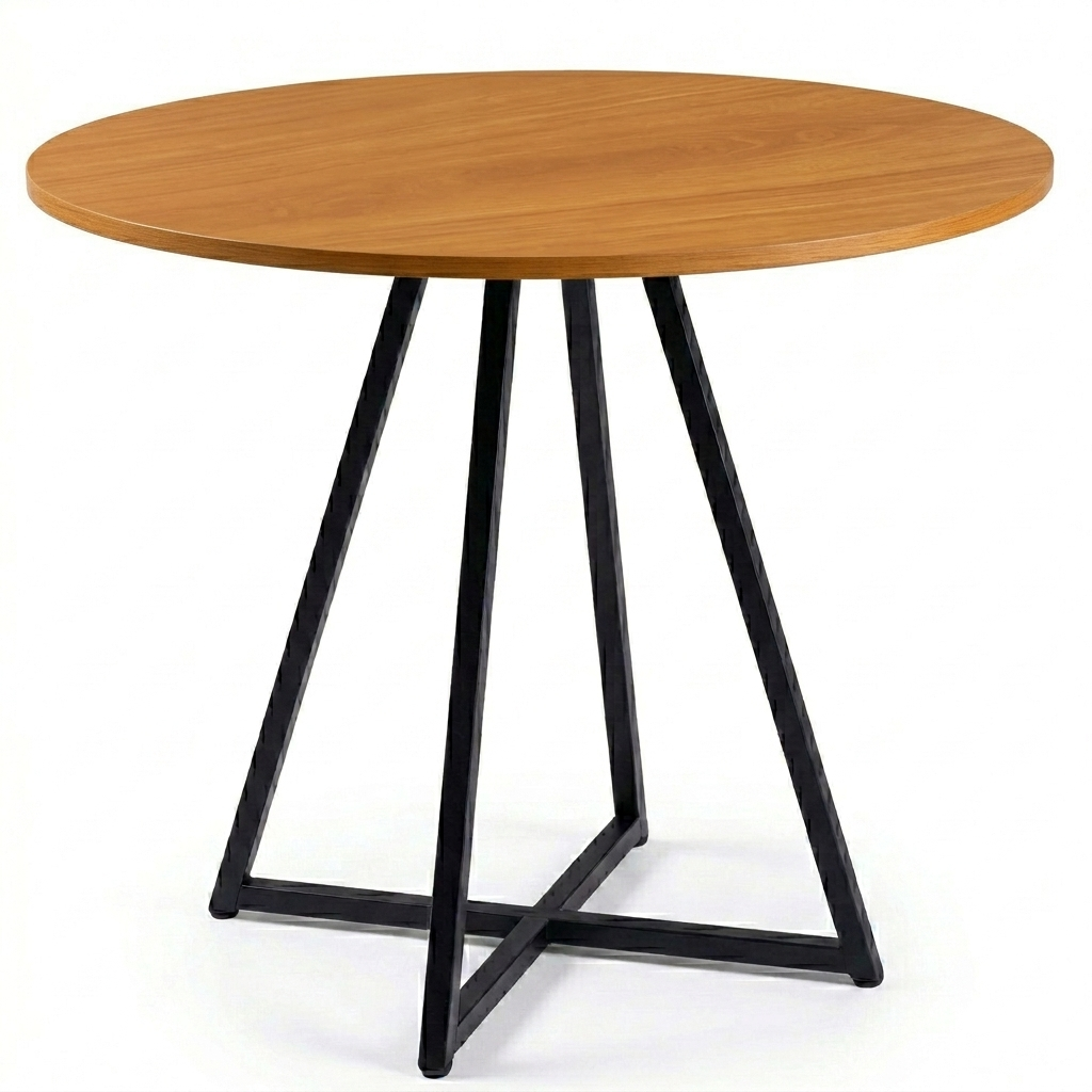 Mesa de Jantar e Reunião Requinte 90 cm Redonda Tampo MDF Estilo Industrial Pés Aço Design Moderno Resistente - LH Móveis
