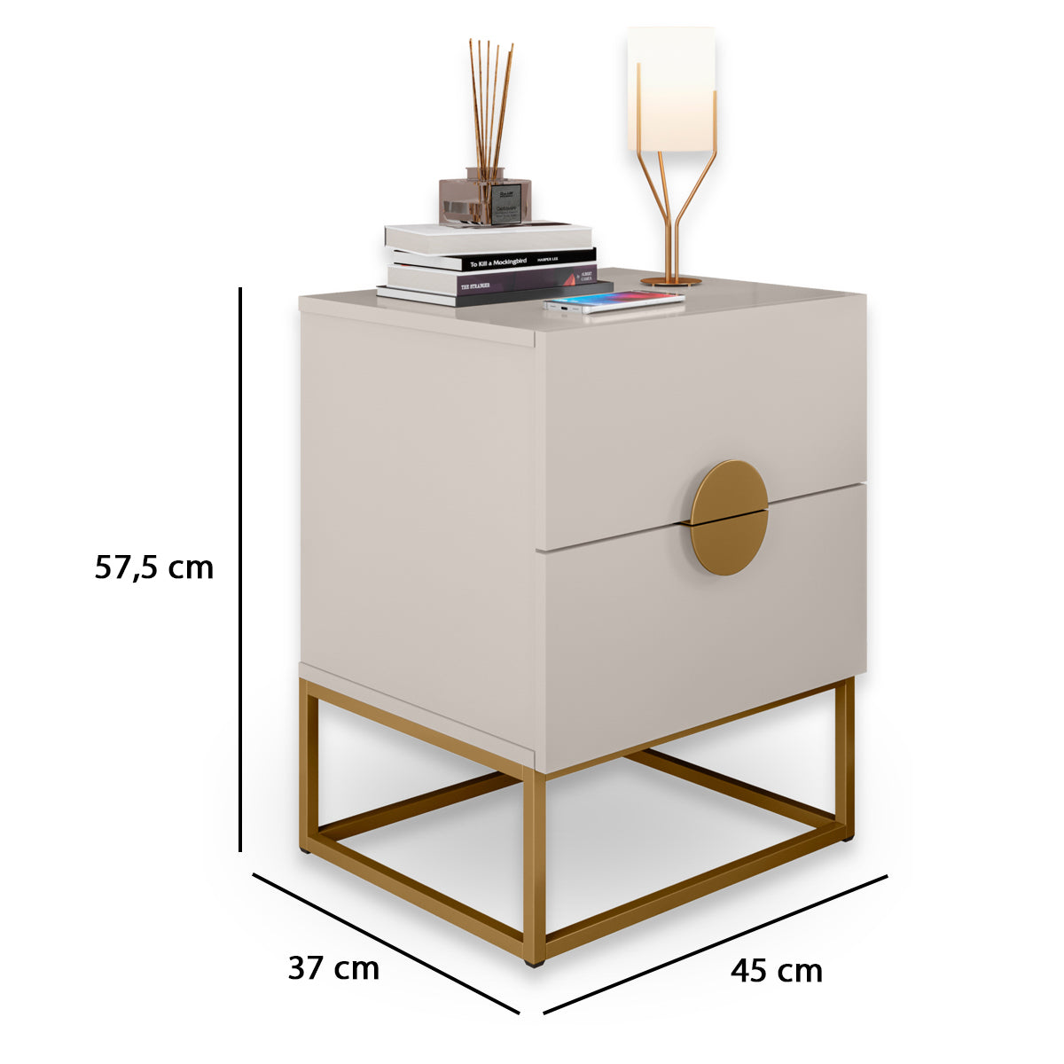Kit 02 Mesa de Cabeceira Steel Luxo Modelo Industrial Com Pés de Aço e Puxador Meia Lua - LH Móveis