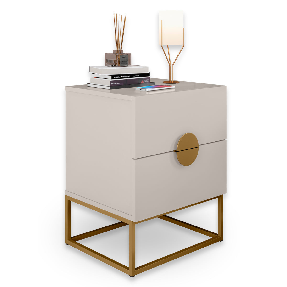 Mesa de Cabeceira Steel Luxo Modelo Industrial Com Pés de Aço e Puxador Meia Lua - LH Móveis