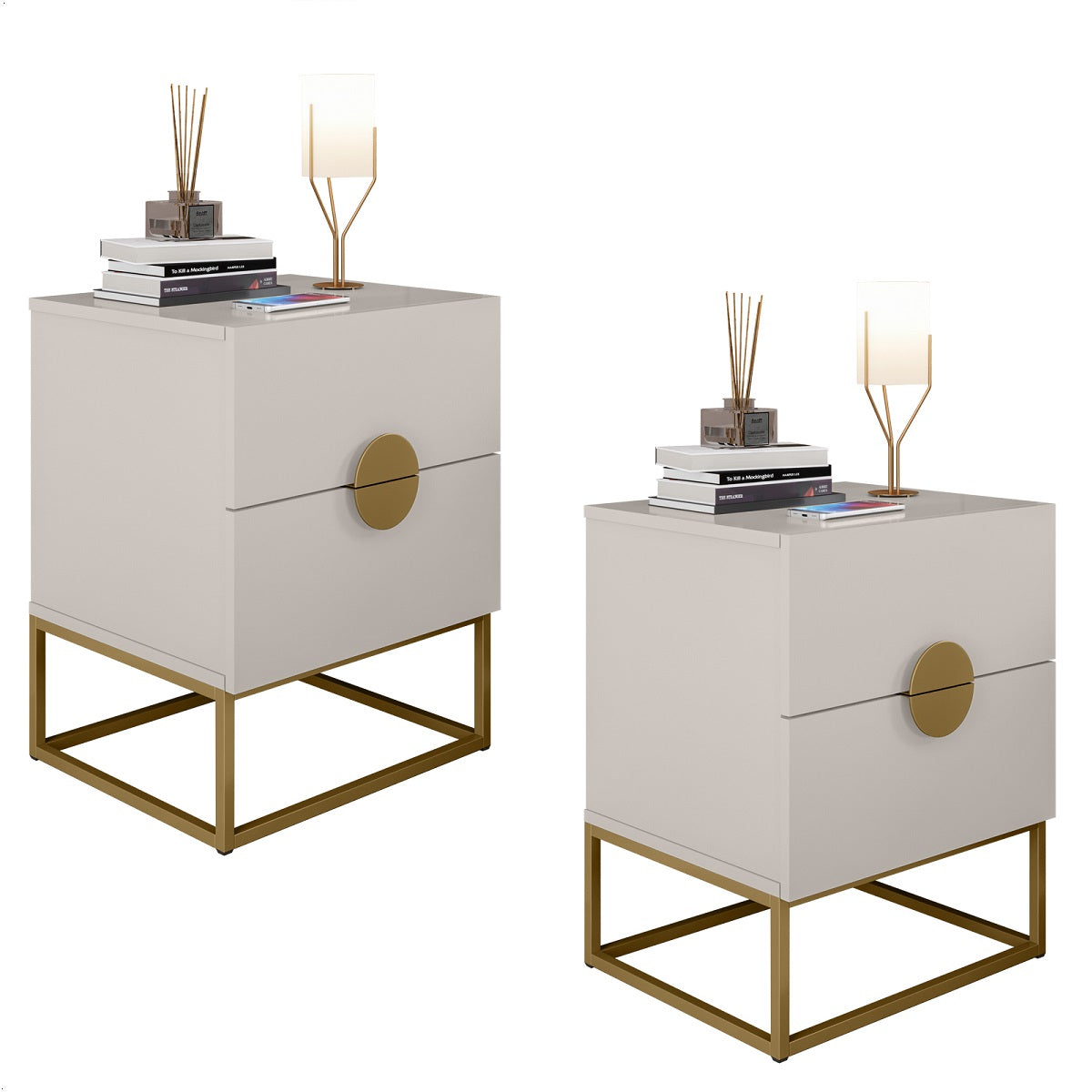 Kit 02 Mesa de Cabeceira Steel Luxo Modelo Industrial Com Pés de Aço e Puxador Meia Lua - LH Móveis