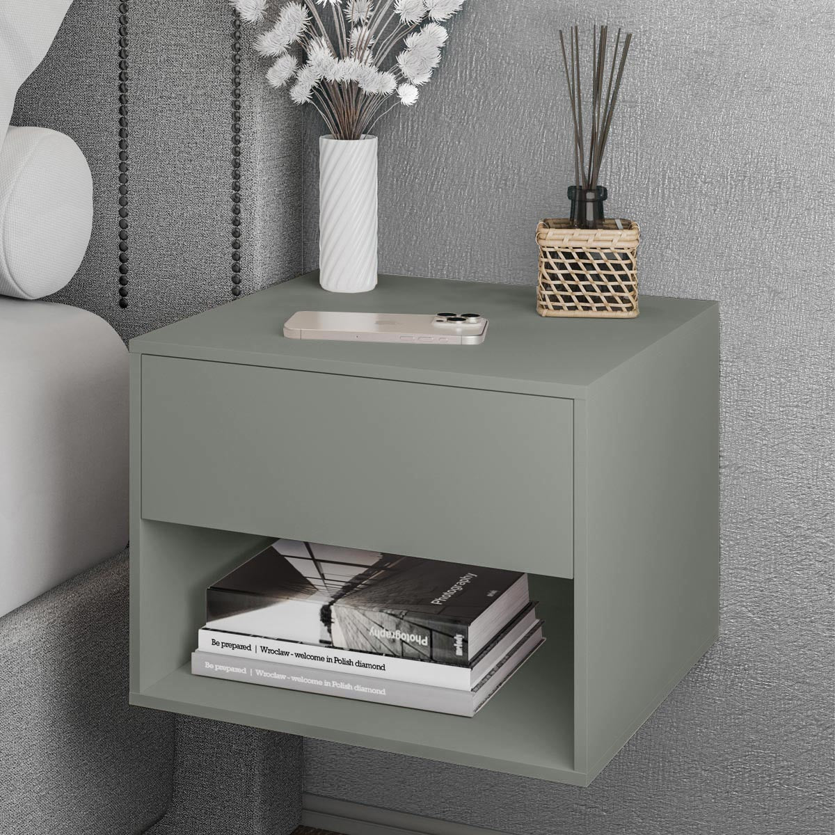 Kit 2 Mesas de Cabeceira Suspensa Sofia Com Nicho 1 Gavetas - LH Móveis