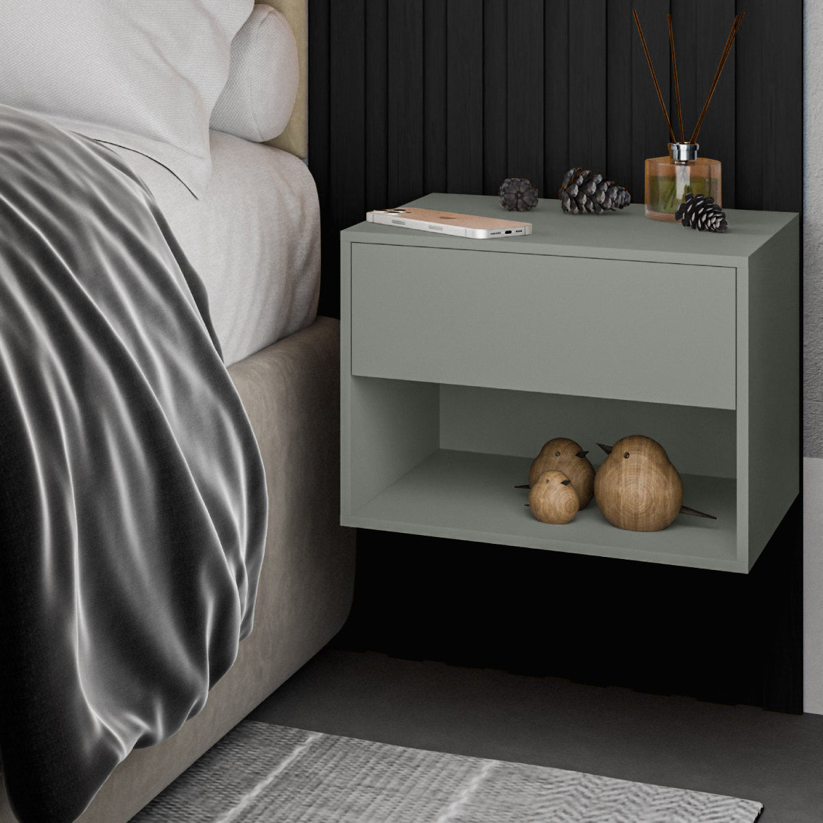 Mesa de Cabeceira Sofia Suspensa Com 1 Gaveta Corrediça Telescópica e Nicho - LH Móveis