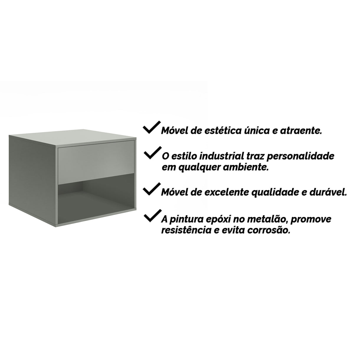 Mesa de Cabeceira Sofia Suspensa Com 1 Gaveta Corrediça Telescópica e Nicho - LH Móveis