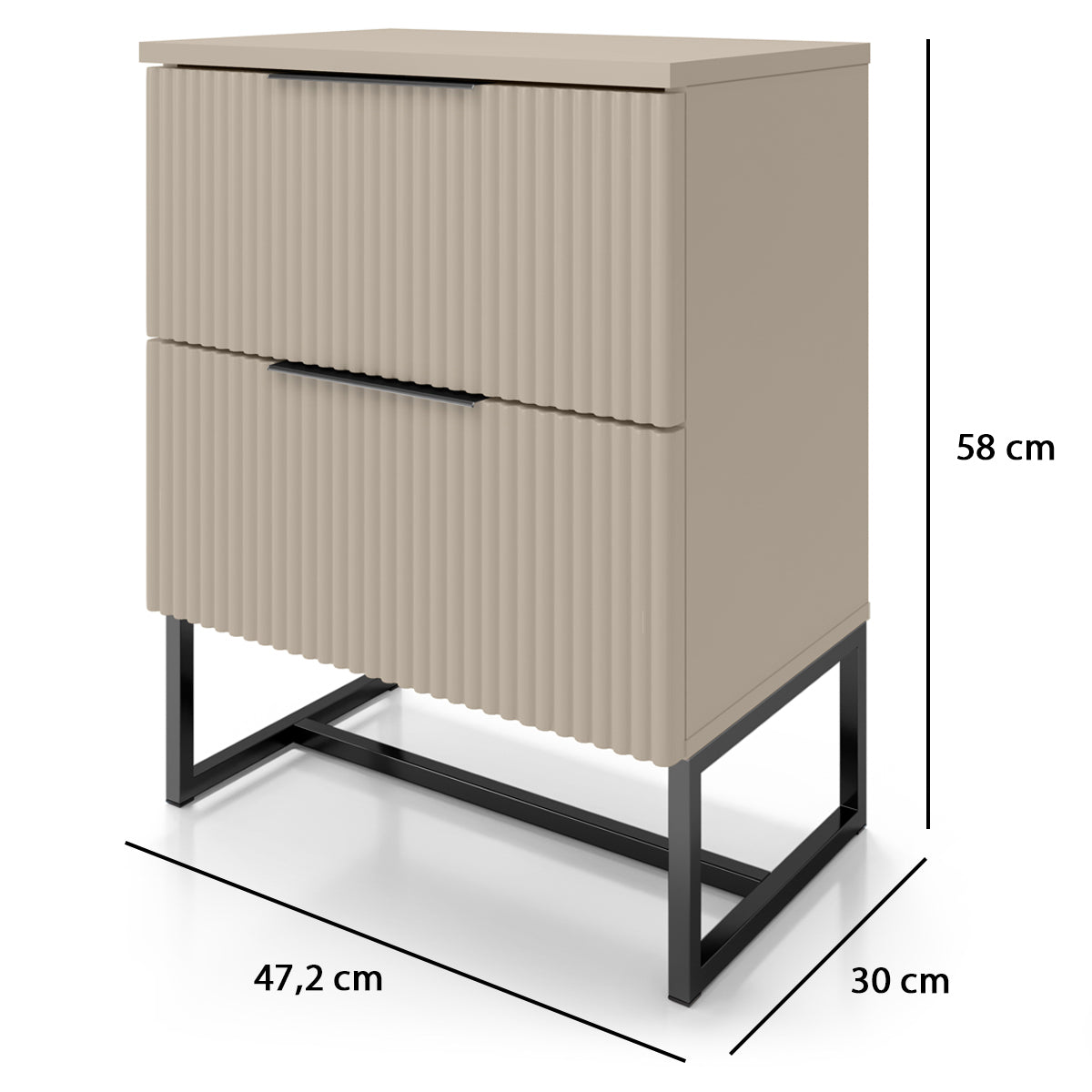 Mesa de Cabeceira Lumia Detalhe Ripado 100% MDF Com 2 Gavetas Puxador Slim Base de Aço - LH Móveis