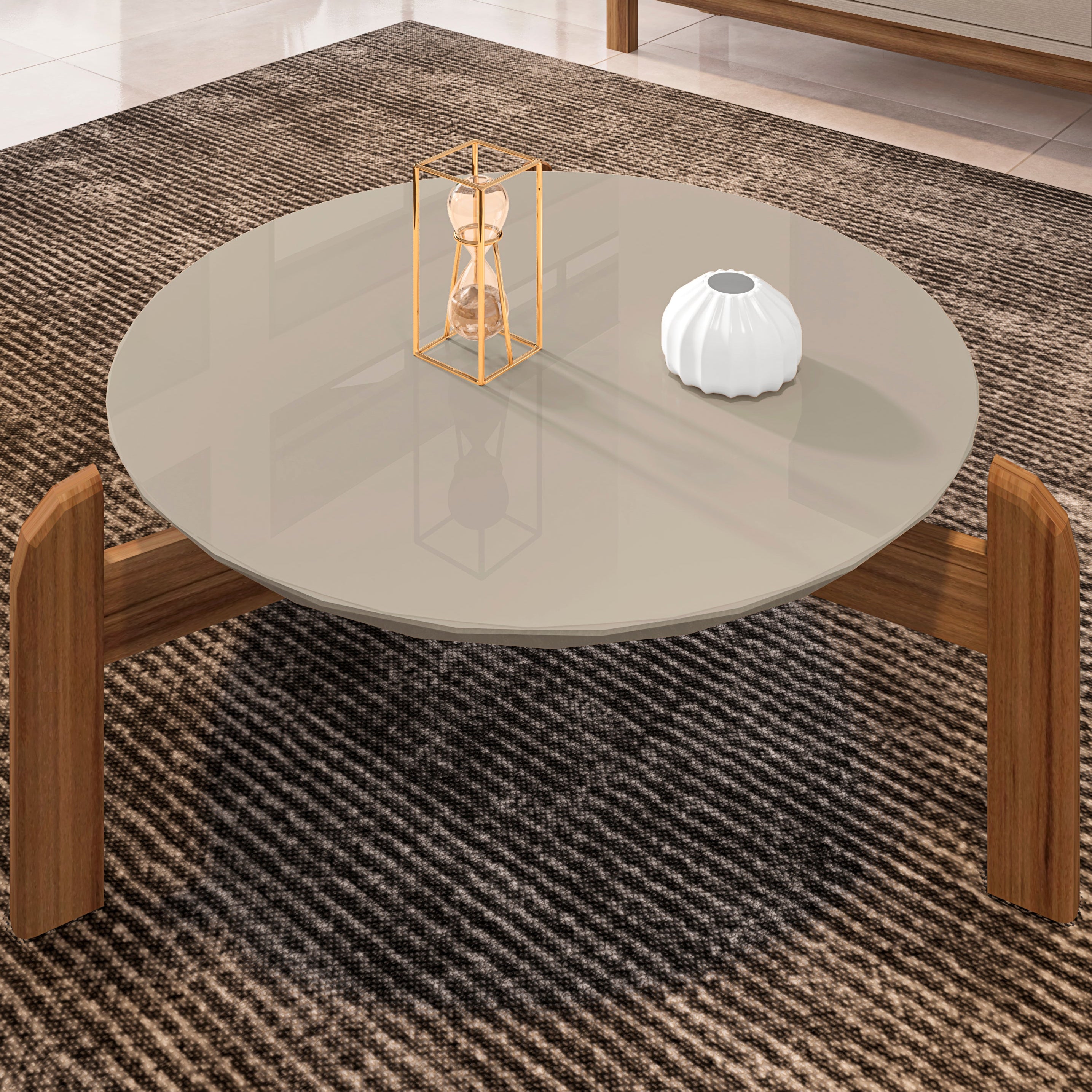 Mesa de Centro Lizz Tampo em MDF Apoio Com Base de Madeira Decorativa Lateral - LH Móveis