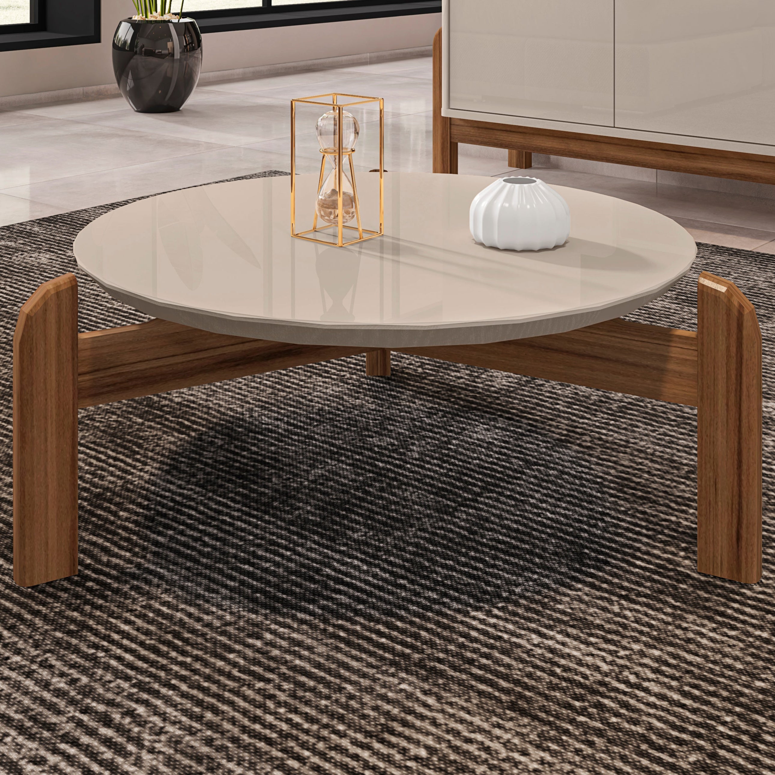 Mesa de Centro Lizz Tampo em MDF Apoio Com Base de Madeira Decorativa Lateral - LH Móveis