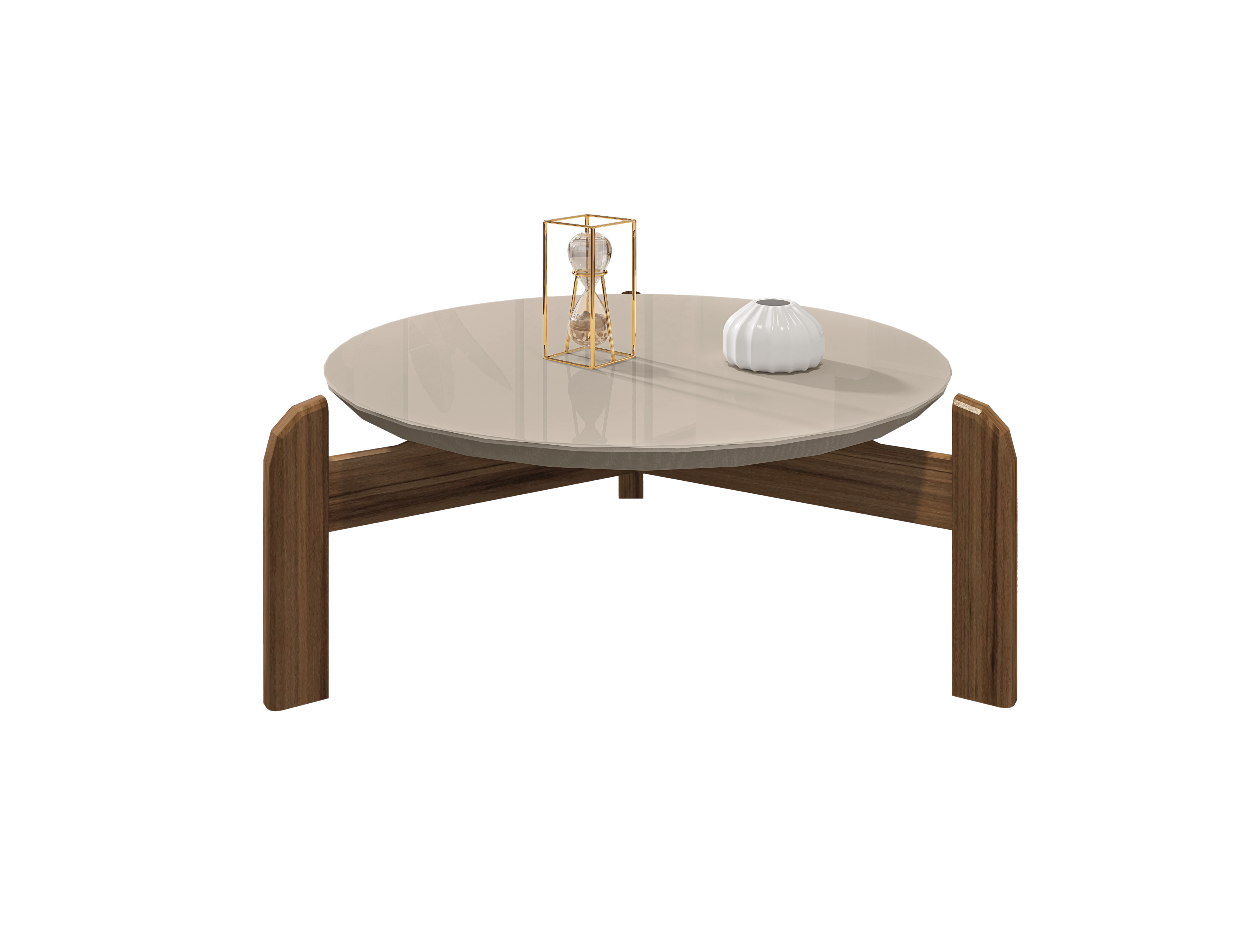 Mesa de Centro Lizz Tampo em MDF Apoio Com Base de Madeira Decorativa Lateral - LH Móveis