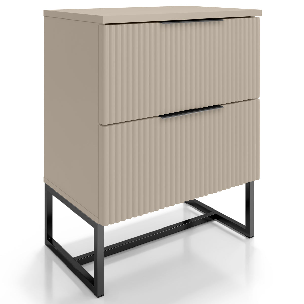 Mesa de Cabeceira Lumia Detalhe Ripado 100% MDF Com 2 Gavetas Puxador Slim Base de Aço - LH Móveis