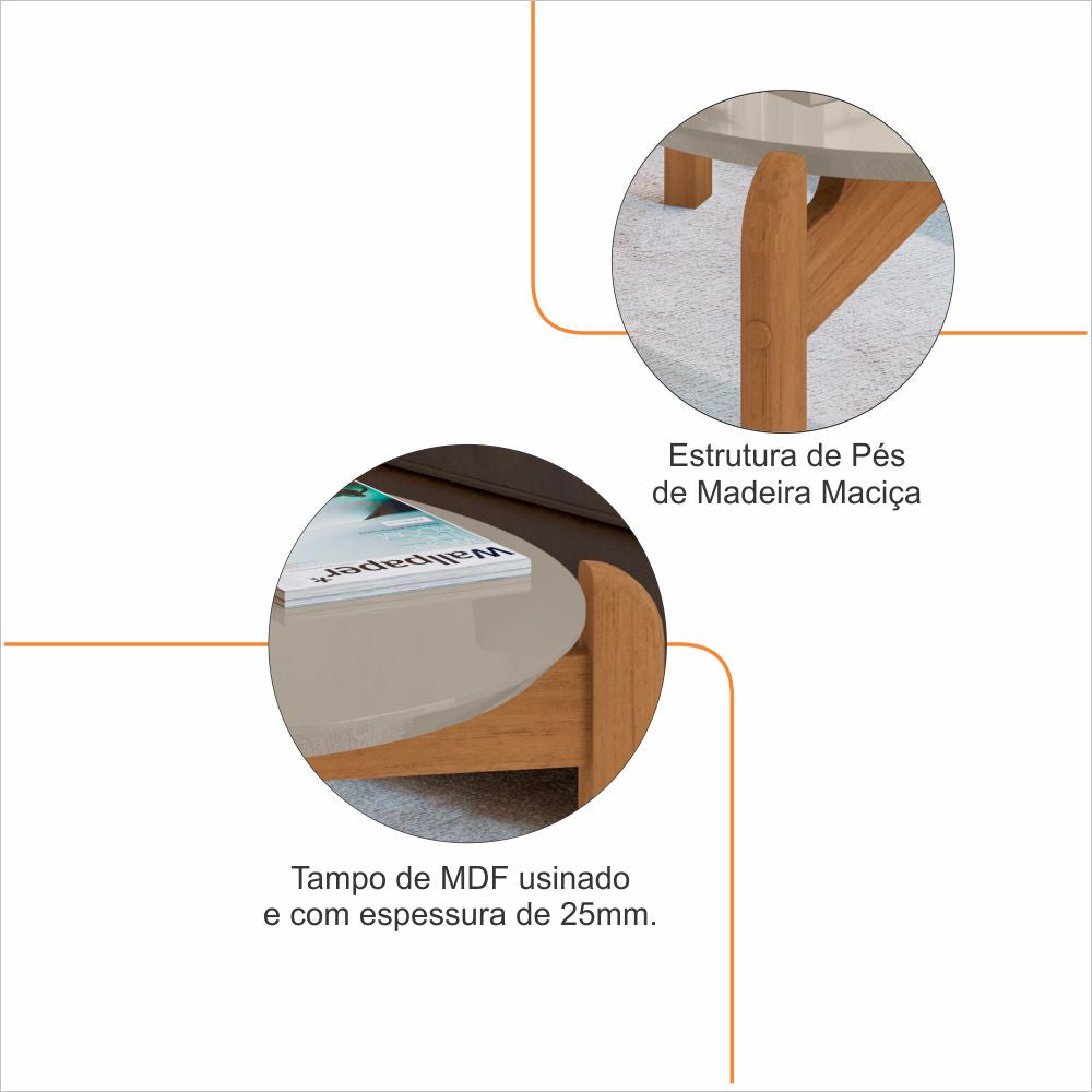 Mesa de Centro Lizz Apoio Base de Madeira Tampo Oblongo Decorativa - LH Móveis