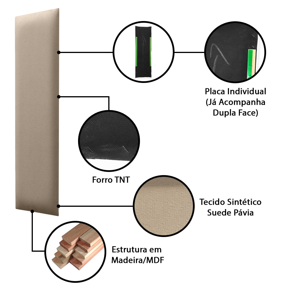 Módulo Estofado Adesivo 120x20cm Cabeceira em Placas Adesivas Unitárias - LH Móveis