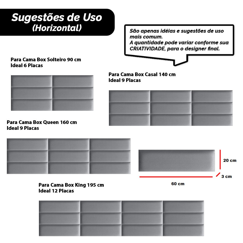 Módulo Estofado Adesivo 60x20 Para Cabeceira Placa Linear Unitário Várias Cores - LH Móveis