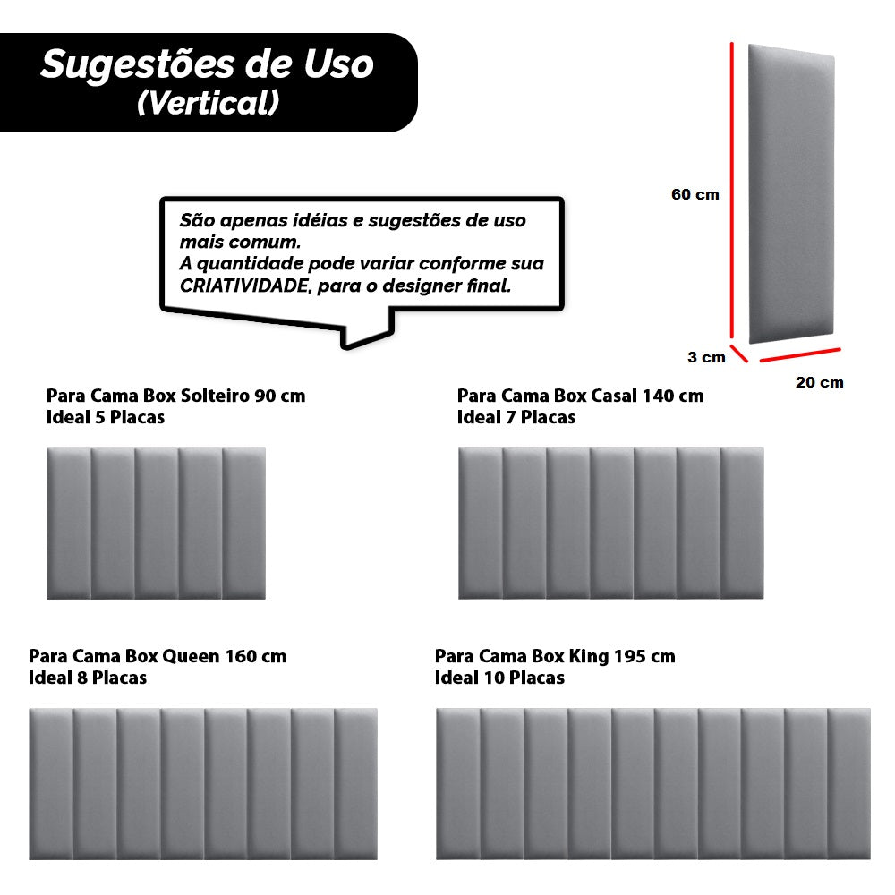Módulo Estofado Adesivo 60x20 Para Cabeceira Placa Linear Unitário Várias Cores - LH Móveis