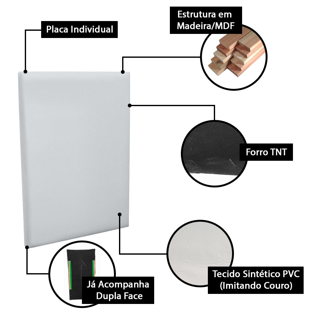 Conjunto 9 Módulos 55x30 Estofado Autocolantes Estrutura em Madeira Fácil Instalação - LH Móveis