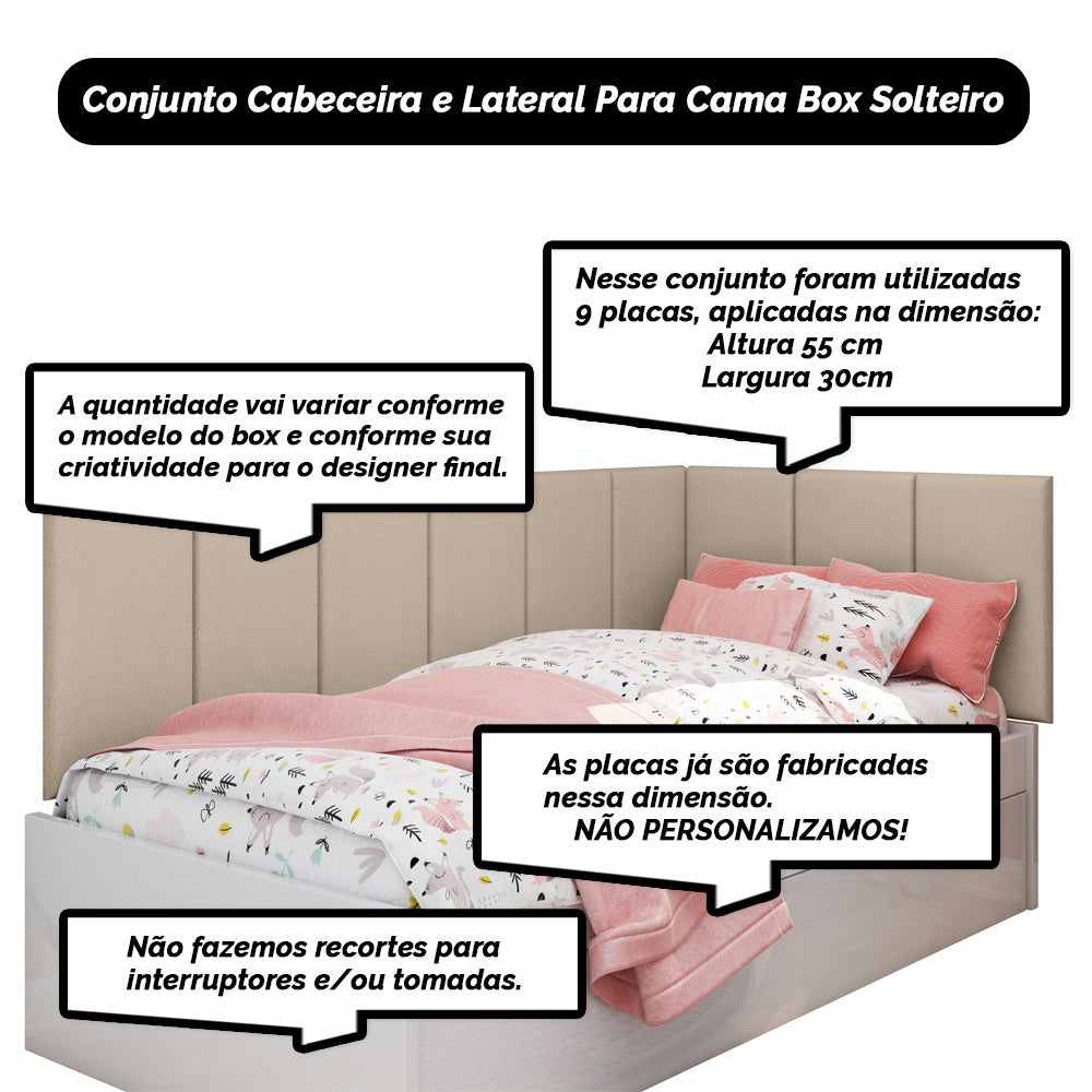 Conjunto 3 Módulos Estofado 55x30 Fácil Instalação com Dupla Face - LH Móveis