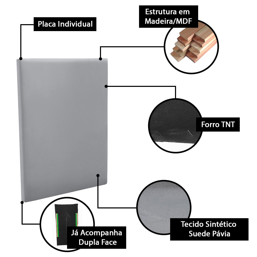 Conjunto 3 Módulos Estofado 55x30 Fácil Instalação com Dupla Face - LH Móveis