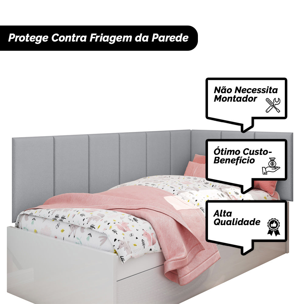 Conjunto 9 Módulos 55x30 Estofado Autocolantes Estrutura em Madeira Fácil Instalação - LH Móveis