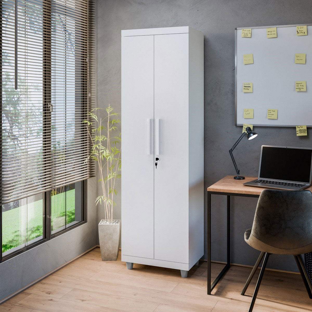 Armário Multiuso Pallas Organizador Home Office Lavanderia 2 Portas Com Fechadura - LH Móveis