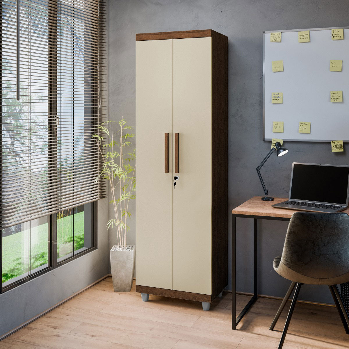 Armário Multiuso Pallas Organizador Home Office Lavanderia 2 Portas Com Fechadura - LH Móveis