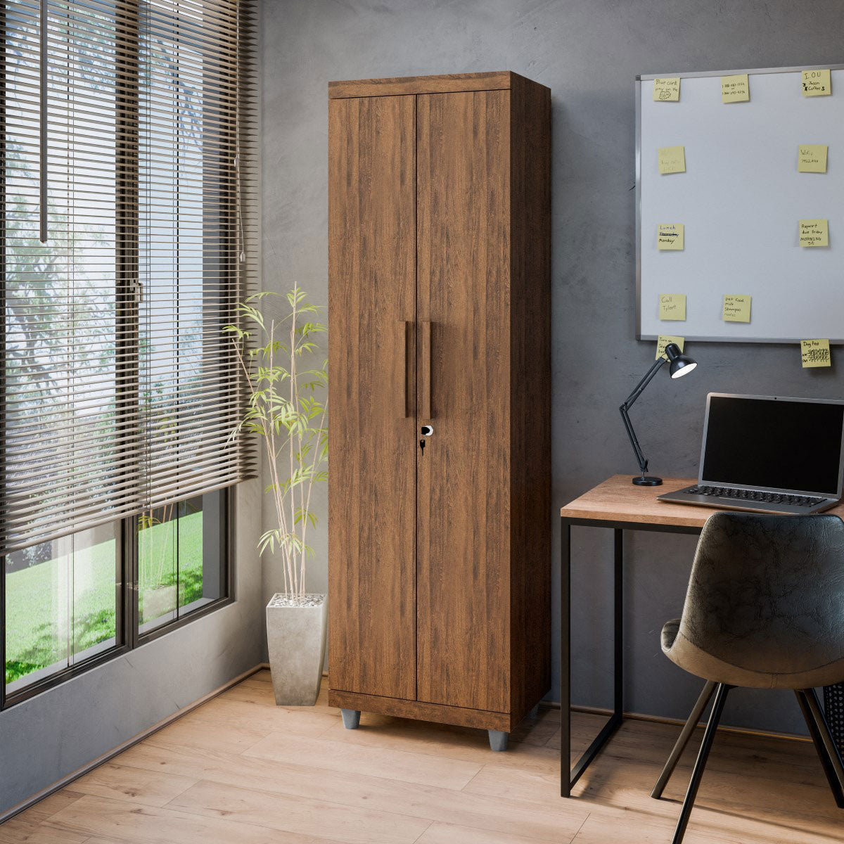 Armário Multiuso Pallas Organizador Home Office Lavanderia 2 Portas Com Fechadura - LH Móveis