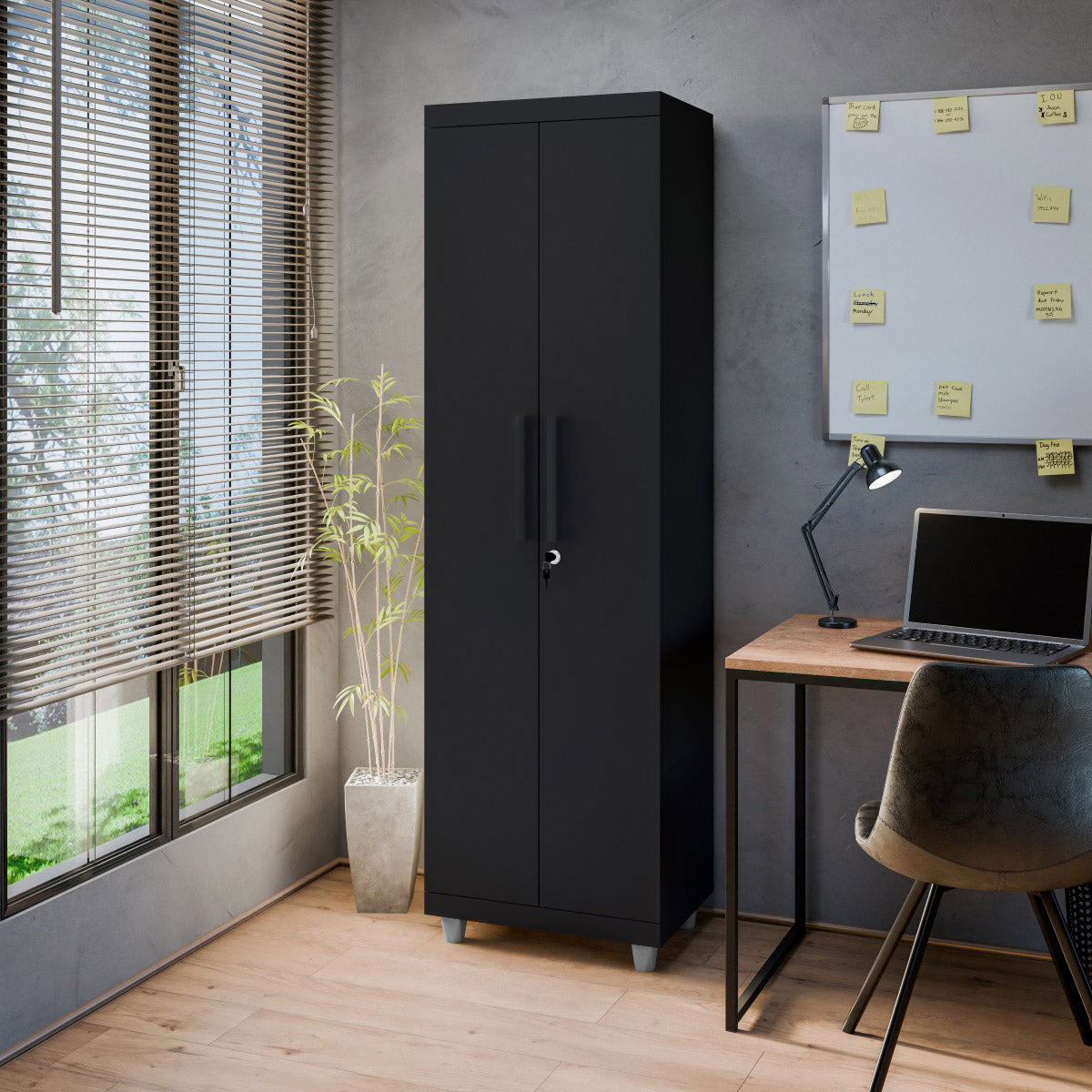 Armário Multiuso Pallas Organizador Home Office Lavanderia 2 Portas Com Fechadura - LH Móveis