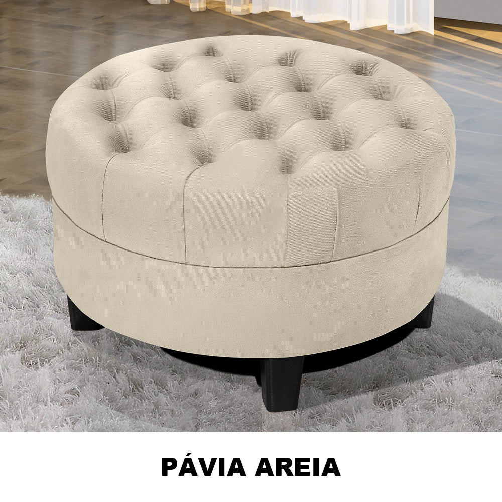 Puff Redondo Amsterdã Decorativo Estrutura em Madeira Detalhe Capitonê - LH Móveis