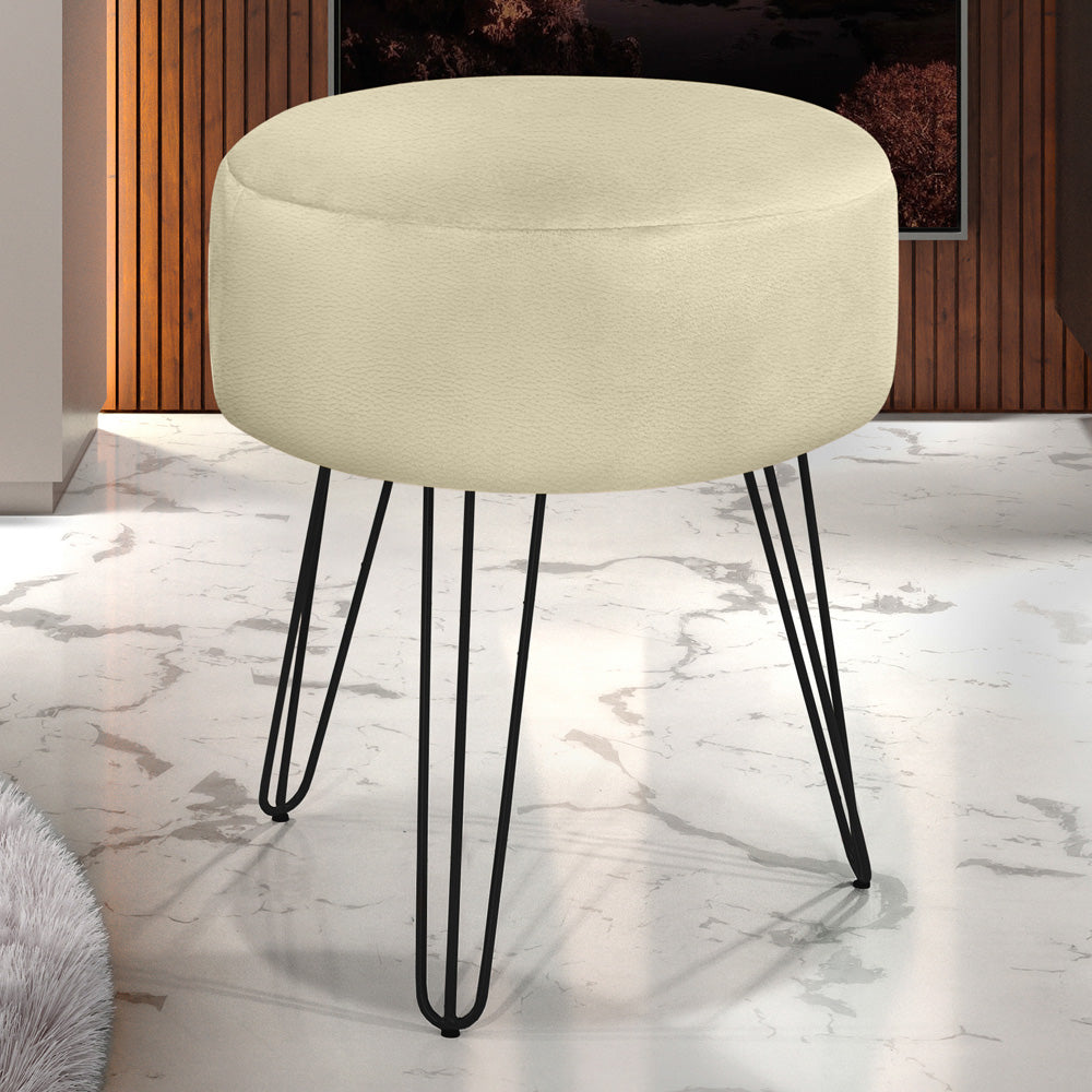 Puff Luanda Redondo Pé Preto Estrutura de Madeira Decorativo - LH Móveis