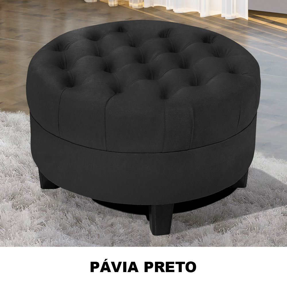 Puff Redondo Amsterdã Decorativo Estrutura em Madeira Detalhe Capitonê - LH Móveis