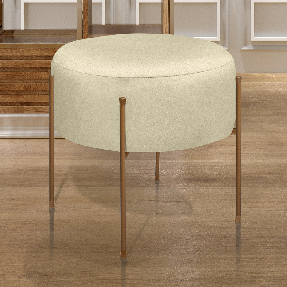 Puff Decorativo Redondo Dublin Estofado Pés de Ferro - LH Móveis