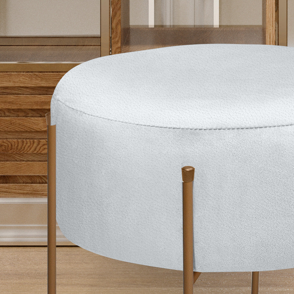 Puff Decorativo Redondo Dublin Estofado Pés de Ferro - LH Móveis