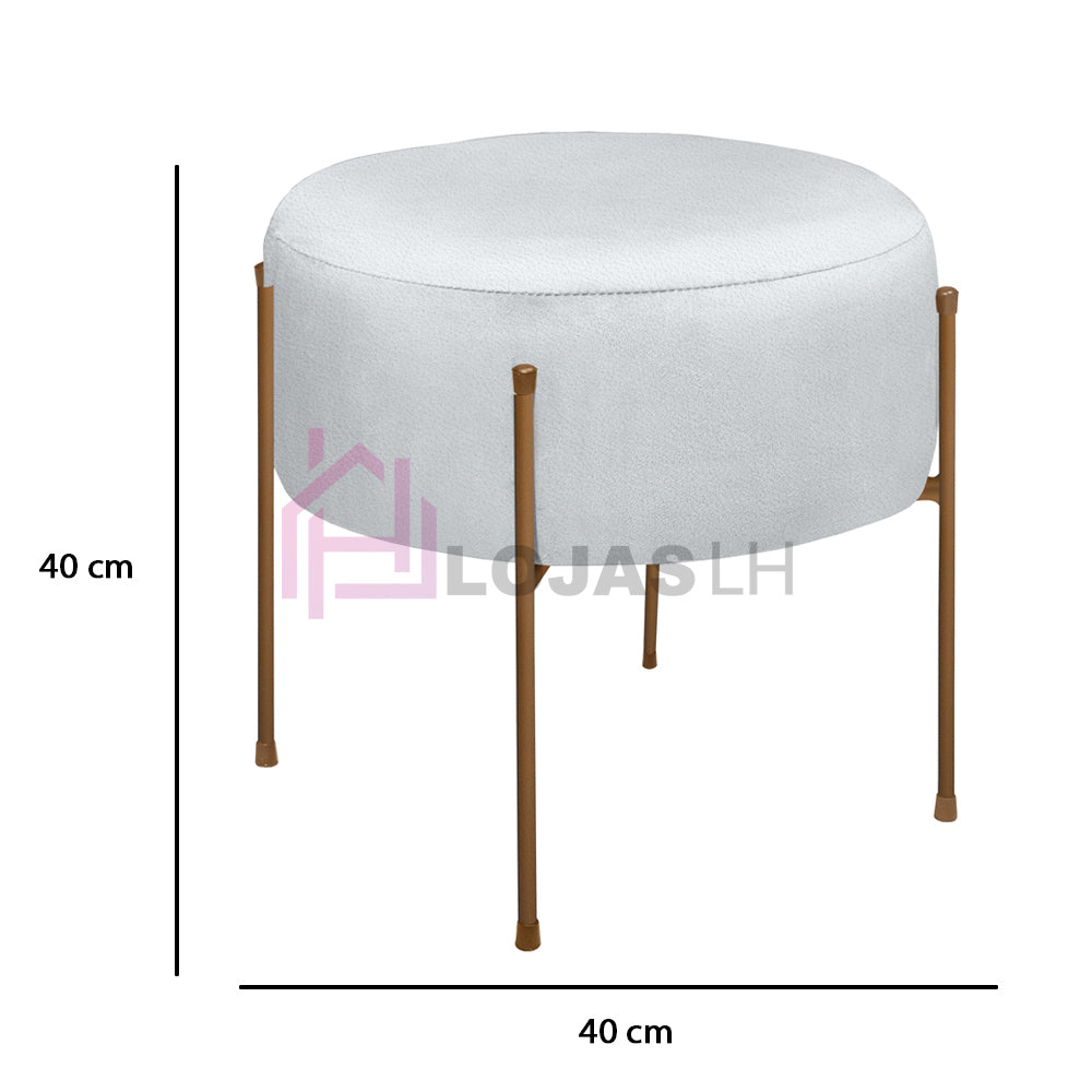 Puff Decorativo Redondo Dublin Estofado Pés de Ferro - LH Móveis