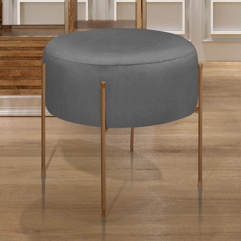 Puff Decorativo Redondo Dublin Estofado Pés de Ferro - LH Móveis