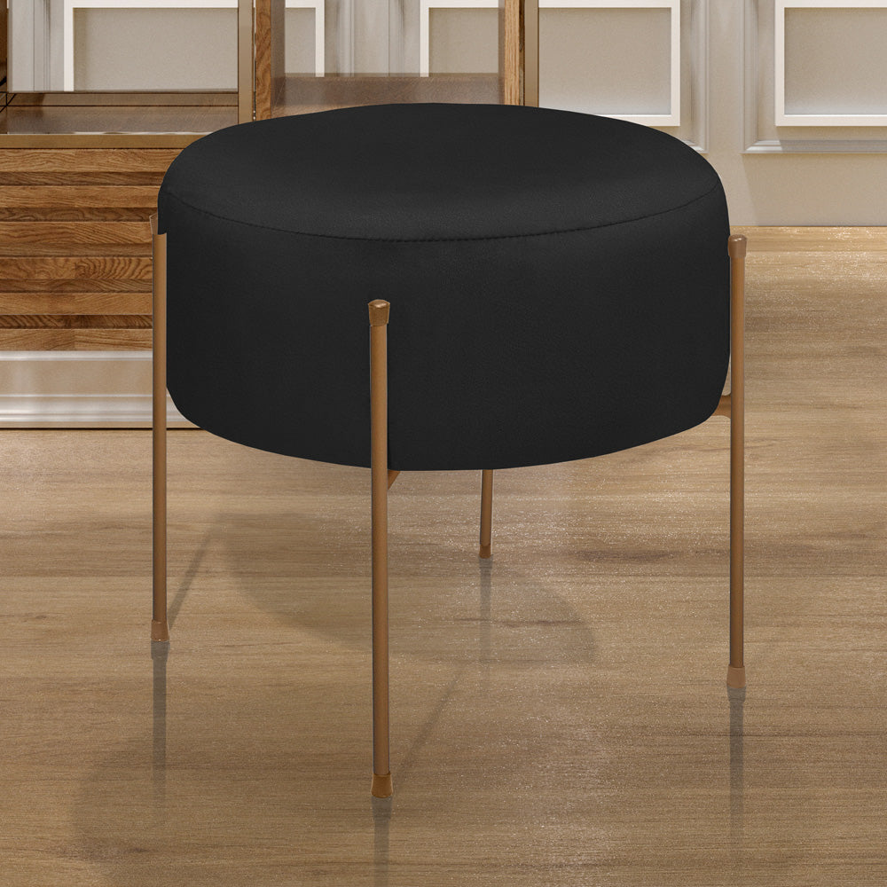 Puff Decorativo Redondo Dublin Estofado Pés de Ferro - LH Móveis