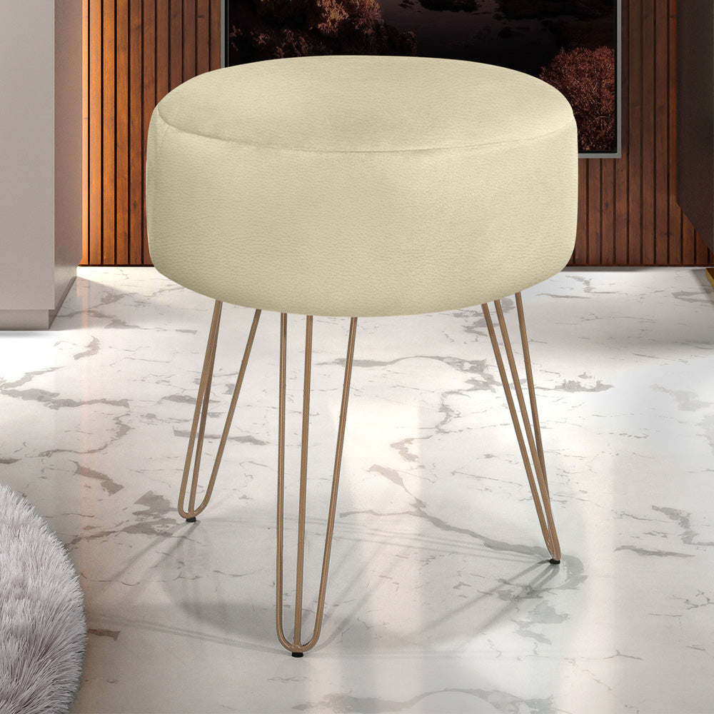 Puff Luanda Redondo Estofado com Pés de Ferro Estrutura em Madeira - LH Móveis