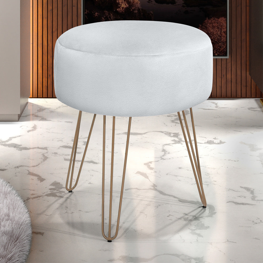 Puff Luanda Redondo Estofado com Pés de Ferro Estrutura em Madeira - LH Móveis