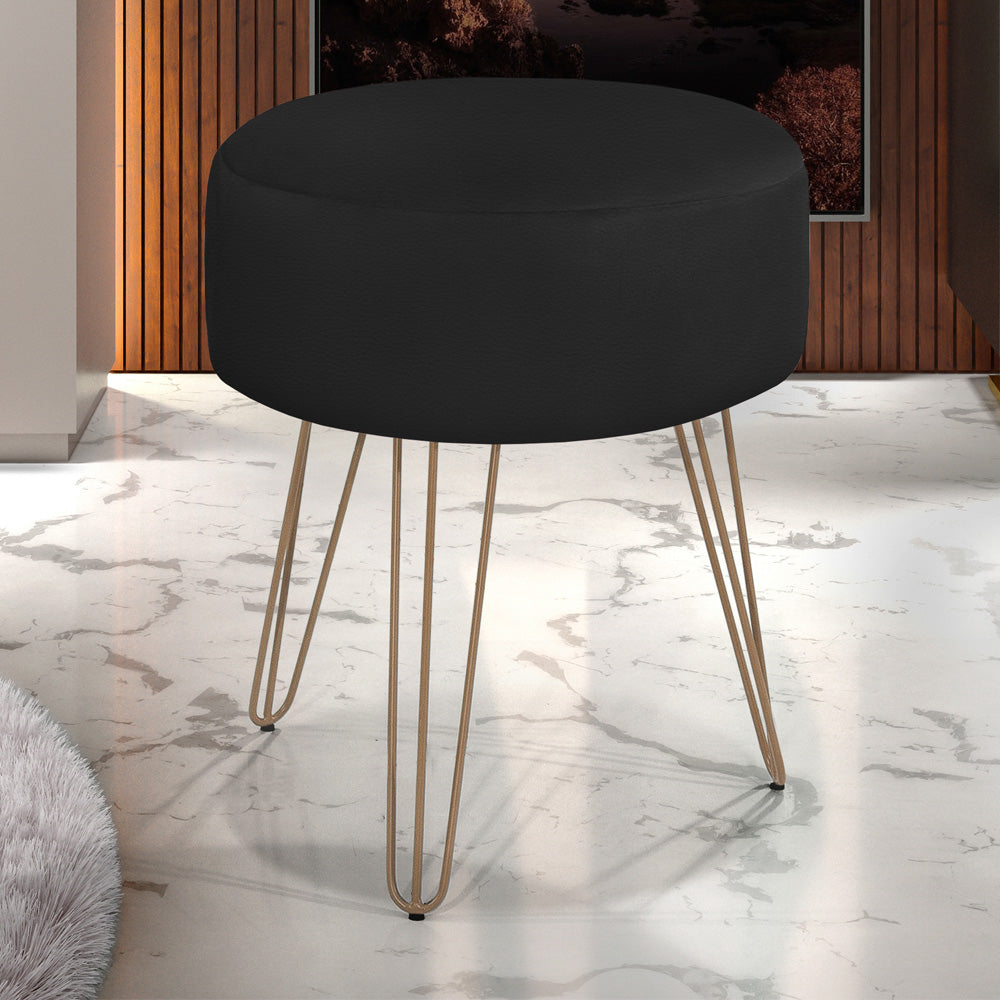 Puff Luanda Redondo Estofado com Pés de Ferro Estrutura em Madeira - LH Móveis