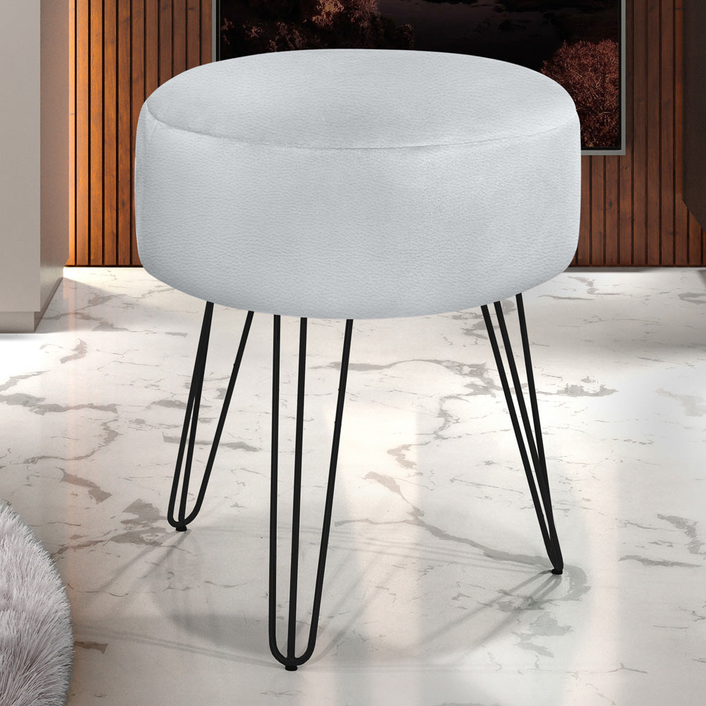 Puff Luanda Redondo Pé Preto Estrutura de Madeira Decorativo - LH Móveis