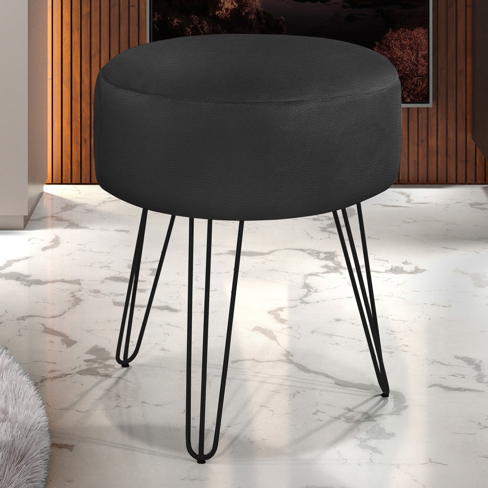 Puff Luanda Redondo Pé Preto Estrutura de Madeira Decorativo - LH Móveis