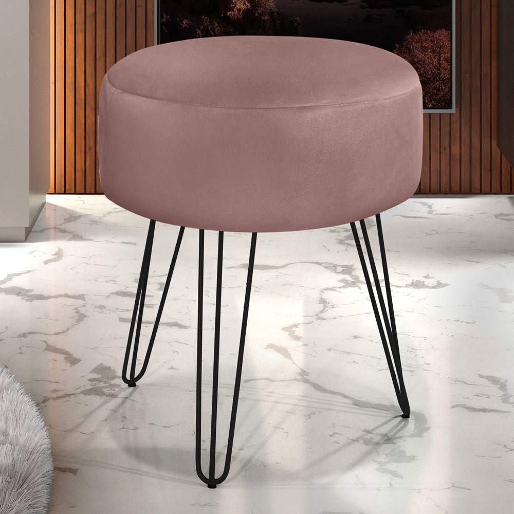 Puff Luanda Redondo Pé Preto Estrutura de Madeira Decorativo - LH Móveis