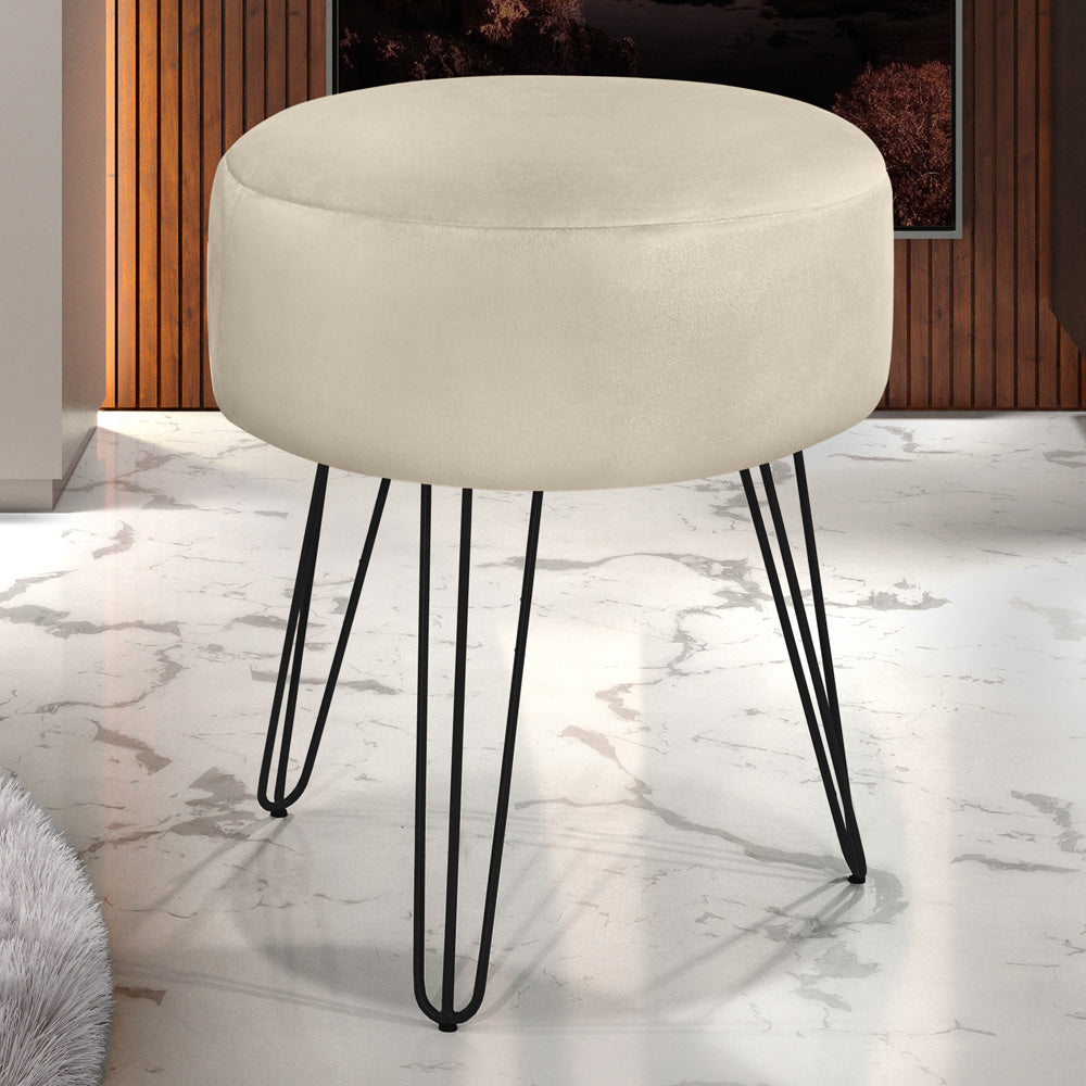 Puff Luanda Redondo Pé Preto Estrutura de Madeira Decorativo - LH Móveis