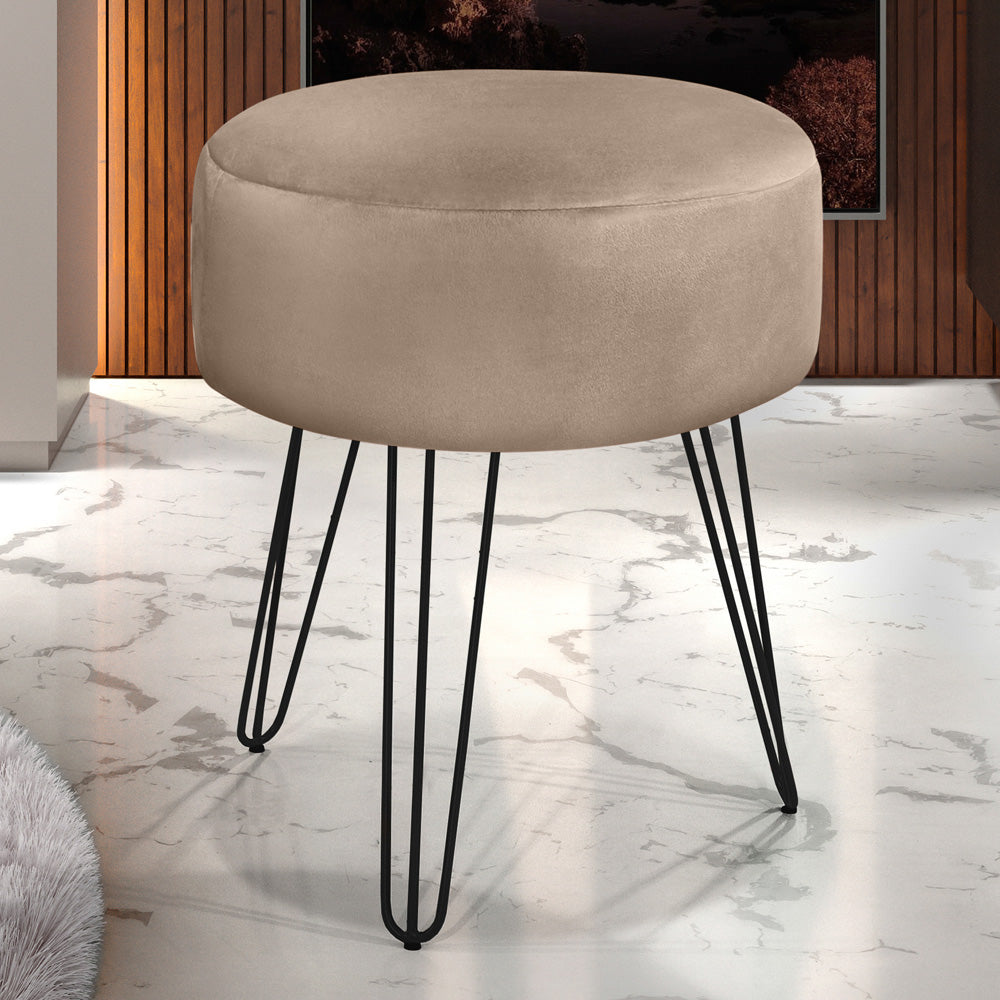 Puff Luanda Redondo Pé Preto Estrutura de Madeira Decorativo - LH Móveis