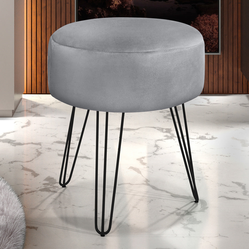 Puff Luanda Redondo Pé Preto Estrutura de Madeira Decorativo - LH Móveis