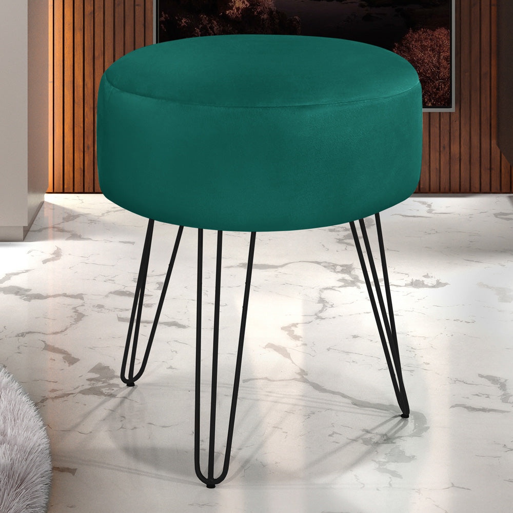 Puff Luanda Redondo Pé Preto Estrutura de Madeira Decorativo - LH Móveis