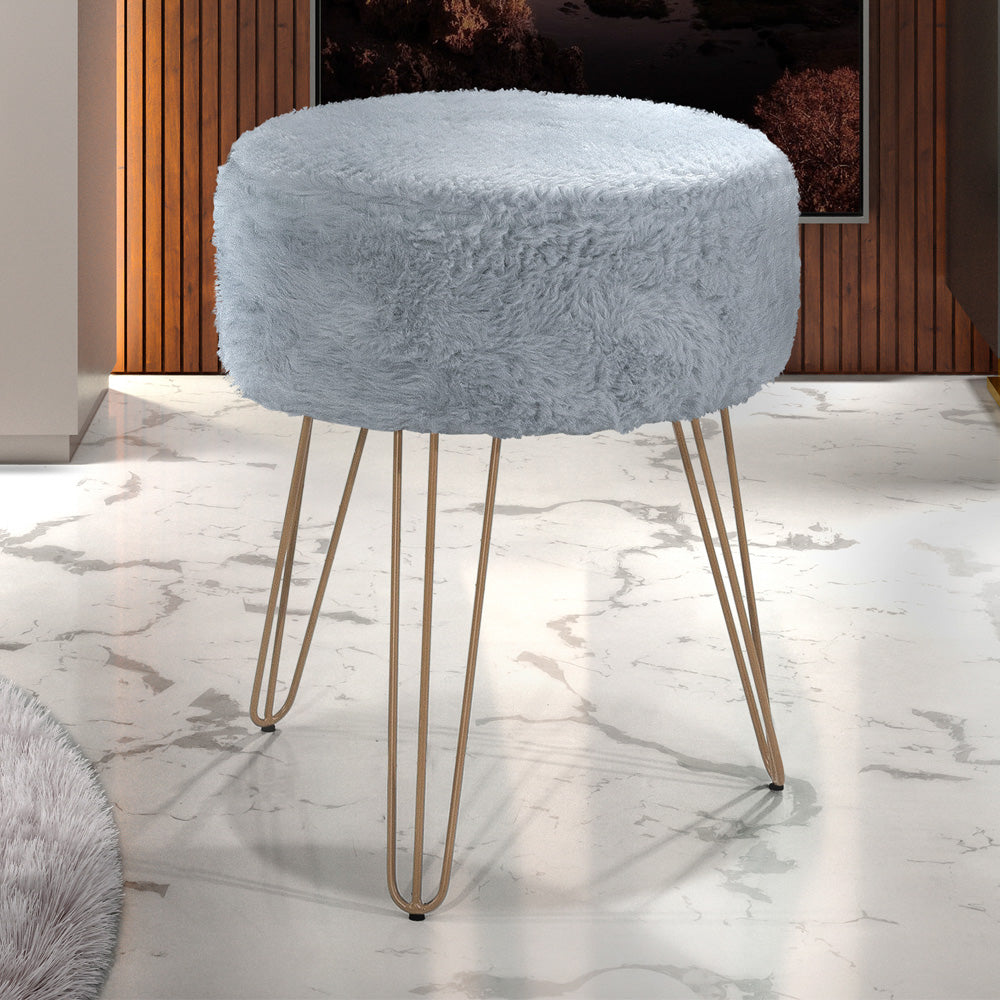 Puff Pelúcia Sofia Redondo Decorativo Pés de Ferro Estrutura em Madeira - LH Móveis