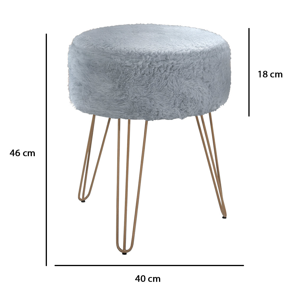 Puff Pelúcia Sofia Redondo Decorativo Pés de Ferro Estrutura em Madeira - LH Móveis