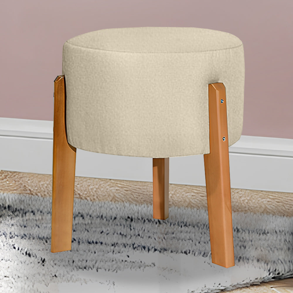 Puff Decorativo Estofado Thor Redondo Pés de Madeira - LH Móveis