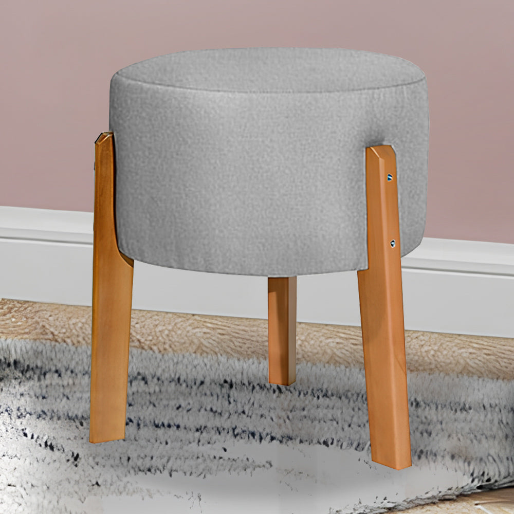 Puff Decorativo Estofado Thor Redondo Pés de Madeira - LH Móveis