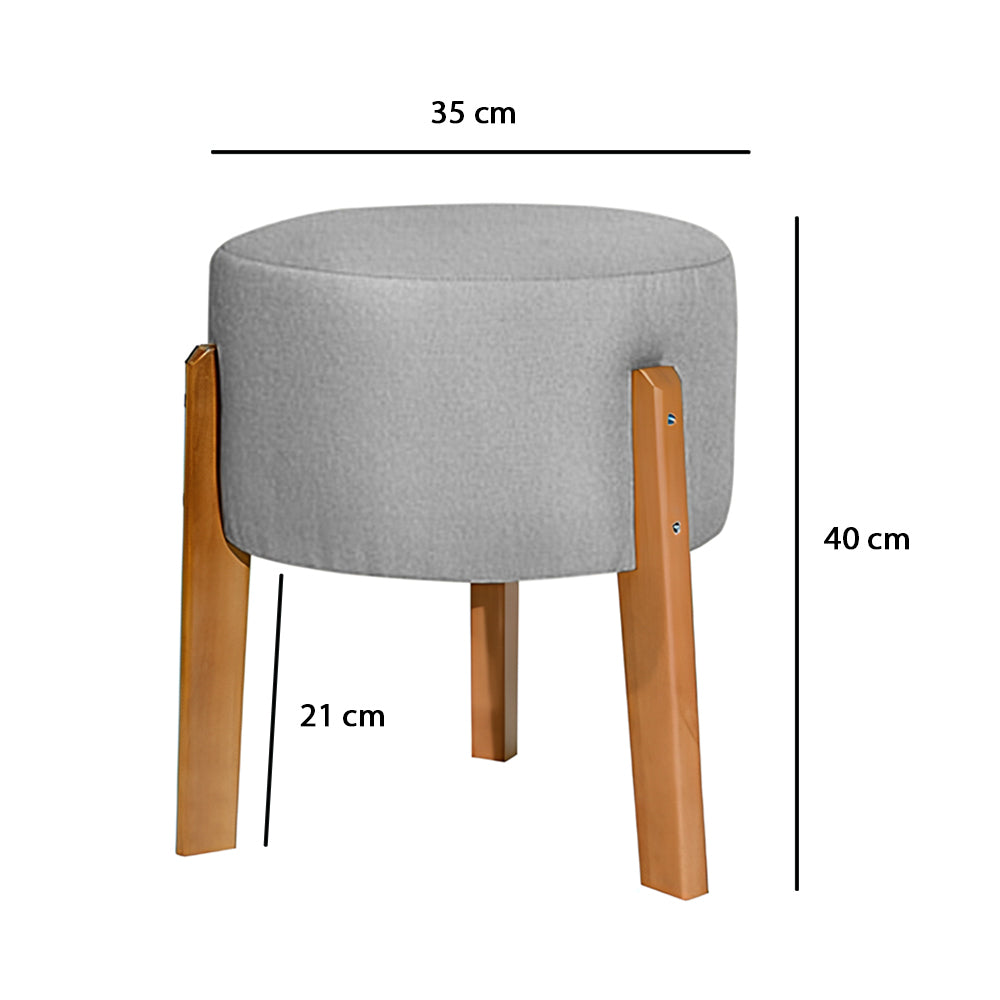 Puff Decorativo Estofado Thor Redondo Pés de Madeira - LH Móveis