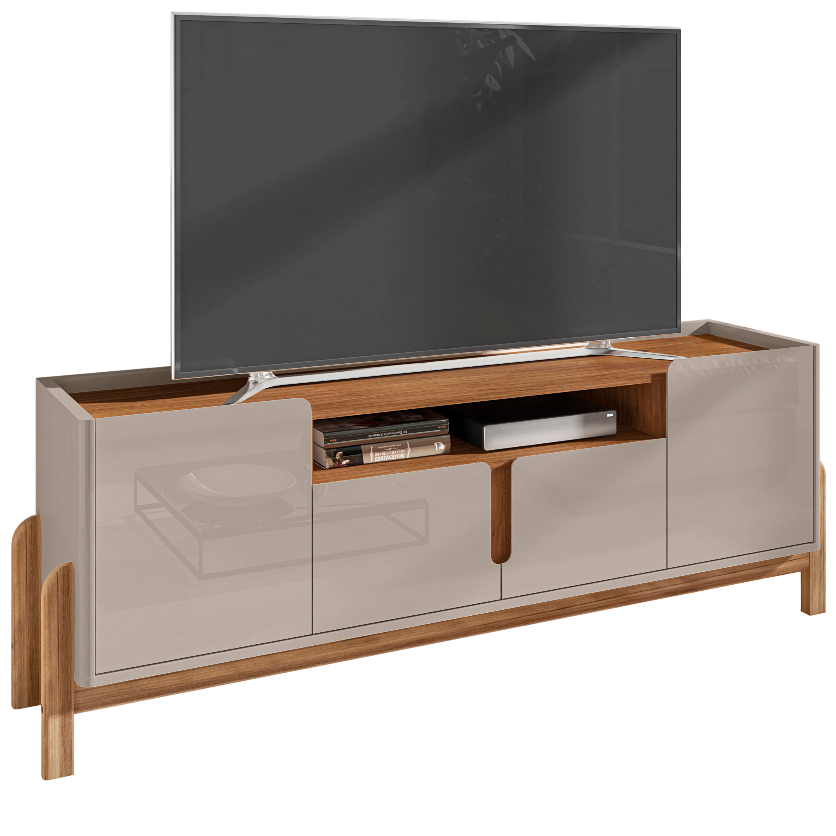 Rack Lizz para TV Até 60 Polegadas 170cm Portas com Detalhe Curvo Base de Madeira - LH Móveis