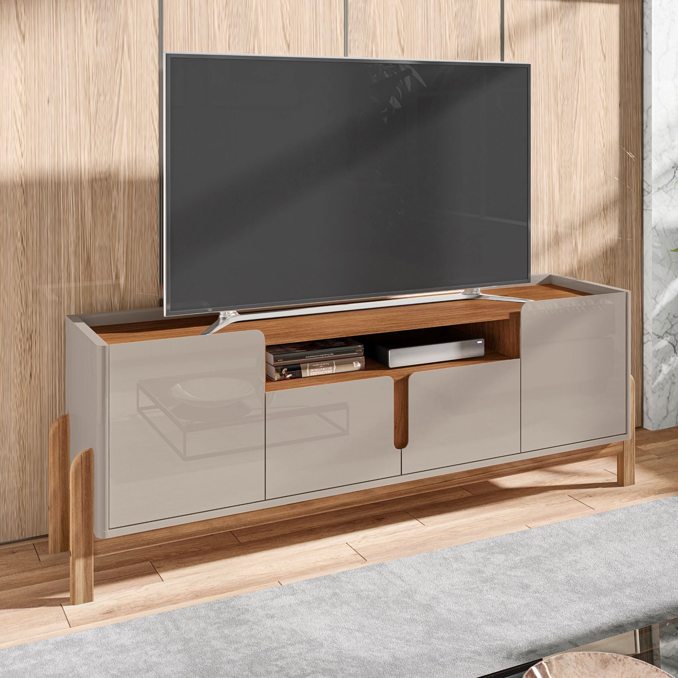 Rack Lizz para TV Até 60 Polegadas 170cm Portas com Detalhe Curvo Base de Madeira - LH Móveis