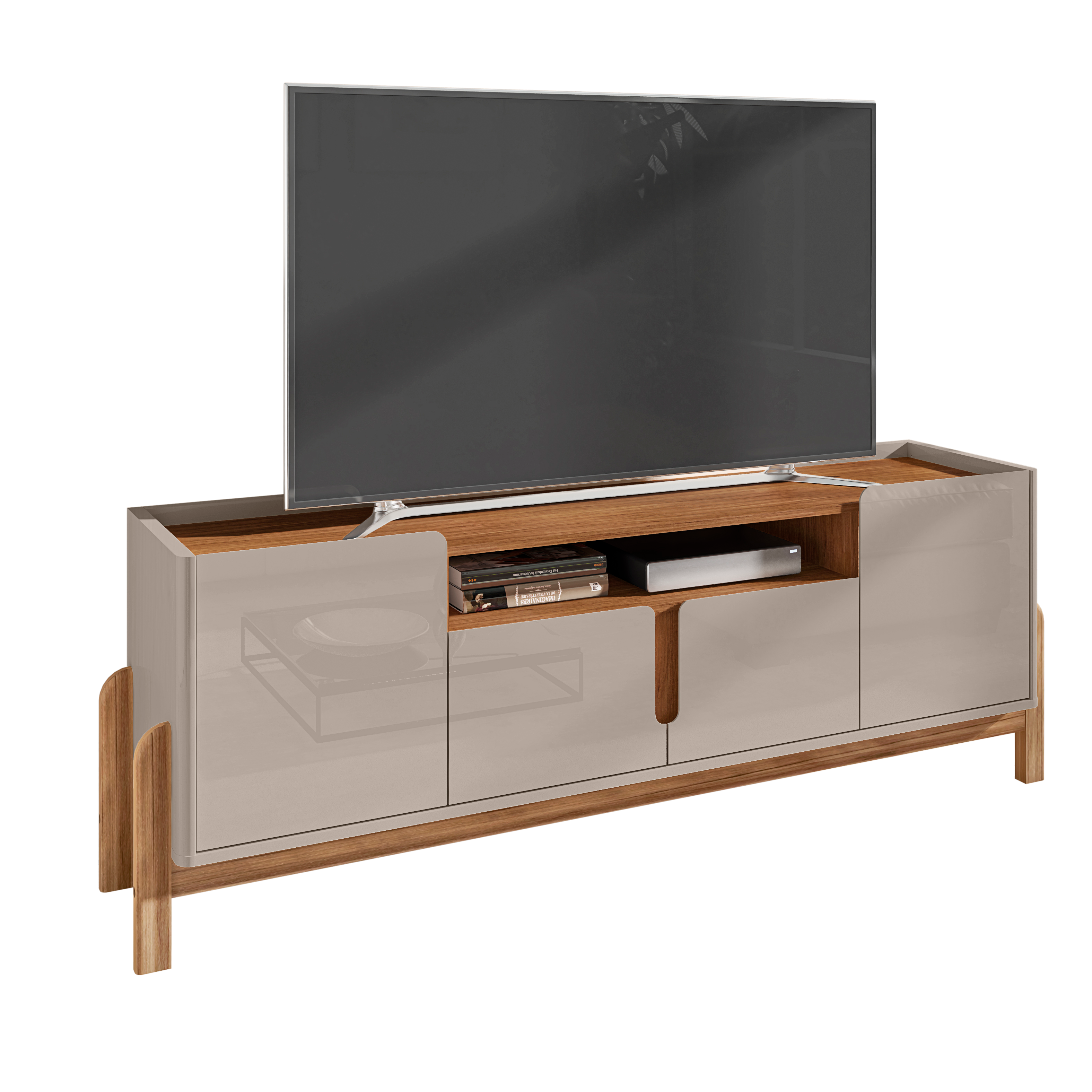 Rack Lizz 190cm para TVs Até 60 Polegadas Com Detalhes Curvo Base de Madeira - LH Móveis